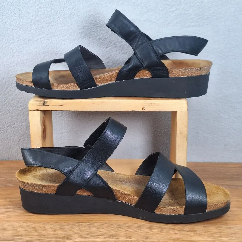 Naot Kayla Women's 11 EU 42 Wedge Comfort Sandals Black Leather Israel Walking